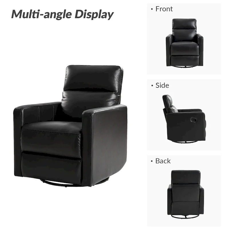 Genuine Leather Swivel Rocker Recliner with Adjustable Headrest - Modern Manual Reclining Chair 360° Rotation