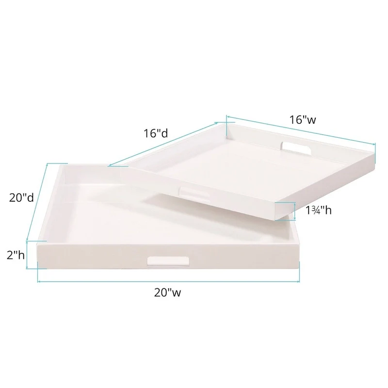Allan Andrews White Lacquer Square Wood Tray Set with Handles