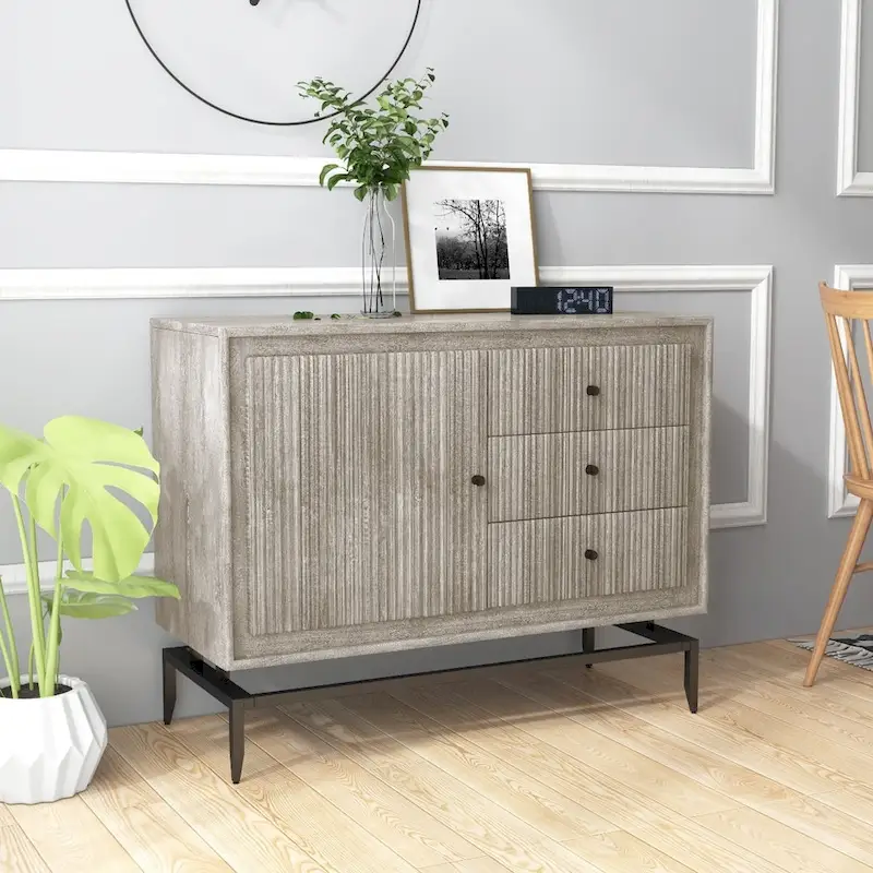 3 Drawer Wood Accent Cabinet - Black Mango Wood - Metal Legs