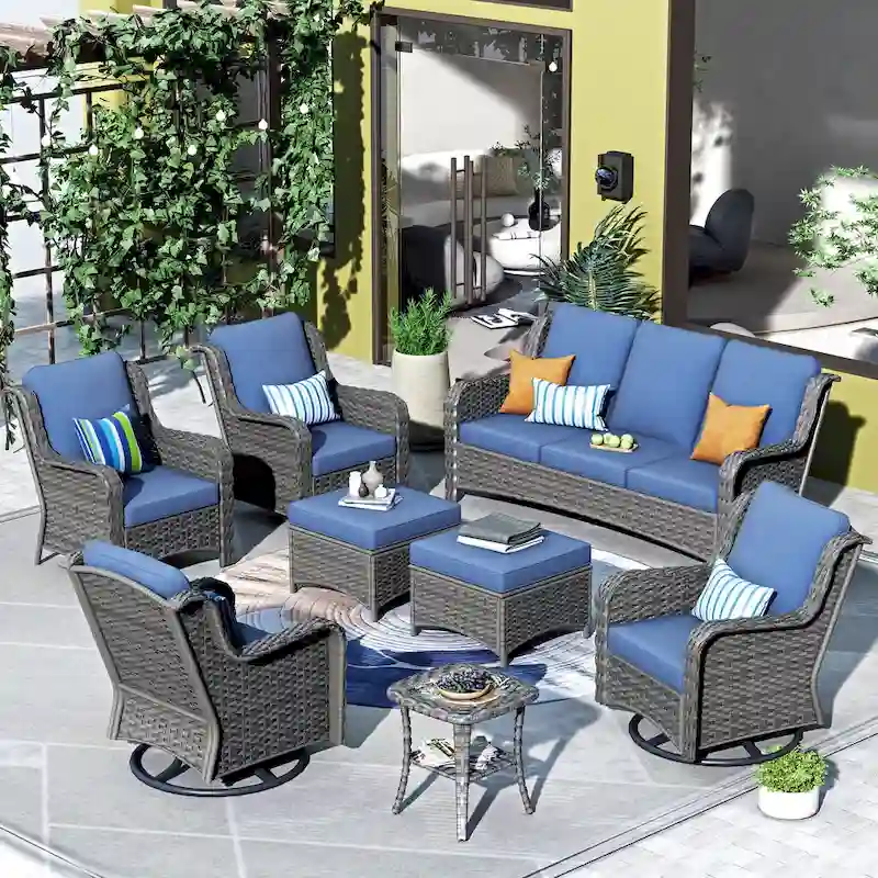 OVIOS 8-piece Patio Wicker Furniture Swivel Chair Set