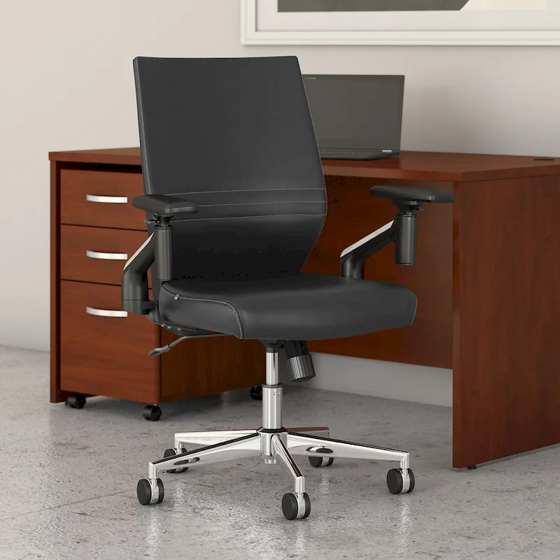 Leather Mid Back Swivel Office Chair, White/Black/Gray/Brown, Single