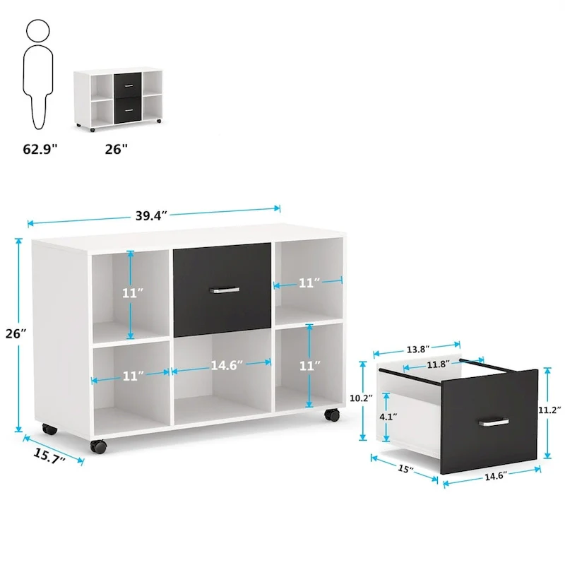 Mobile Lateral File Cabinet with 2 Drawers, Filing Cabinet Printer Stand