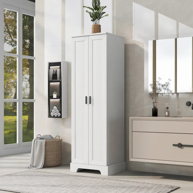 White / Brown Two-Door 5-Shelf Storage Cabinet