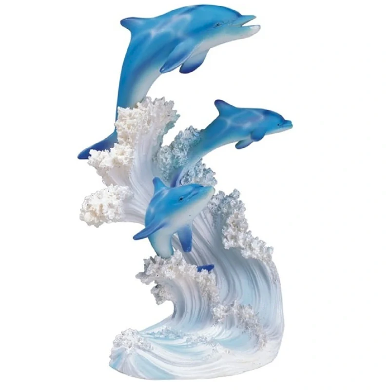 Q-Max 8 H Dolphins Swimming in the Waves Statue Marine Life Decoration Figurine