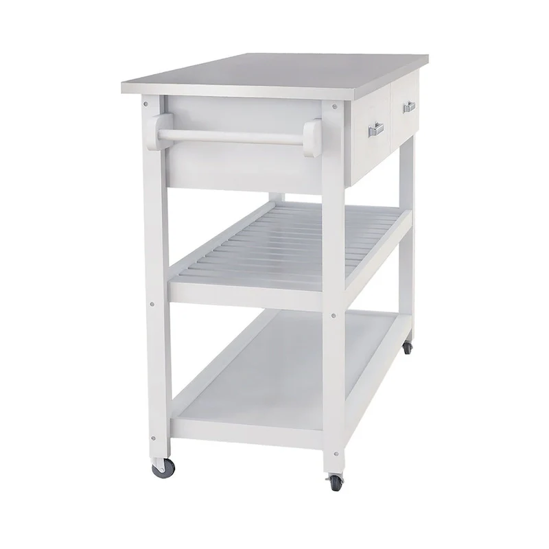 Merax Stainless Steel Table Top White Kicthen Cart With Two Drawers