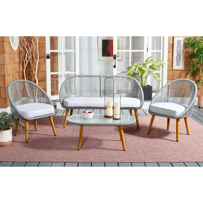 SAFAVIEH Outdoor Morena 4-Piece Conversation Patio Set - 54W x 34D x 24H