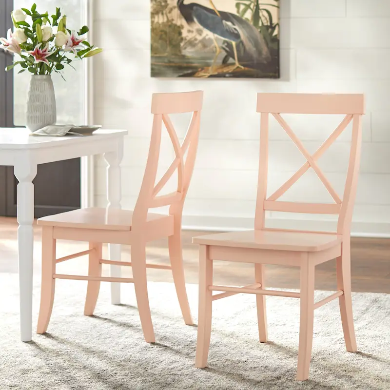 Mid-Century Rubberwood Dining Chair with Faux Leather Seat – Chestnut Wire-Brush