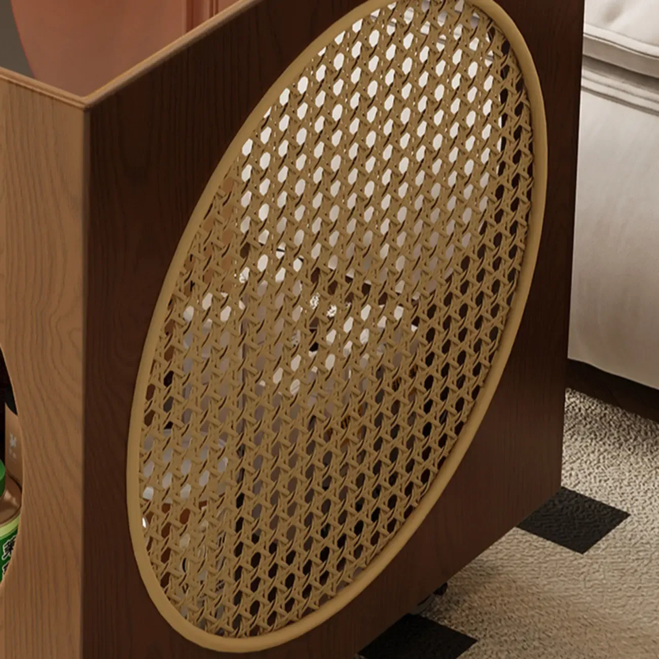 Mid-Century Modern Rolling Glasstop Square Wood Side Table