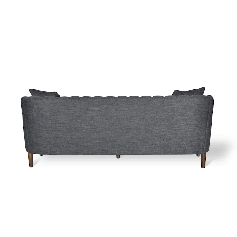 Channel-Tufted Sofa with Sloped Arms & Walnut Legs – Blush / Beige / Cloud Gray / Charcoal / Navy Blue, Mid-Century Modern, Seats 3