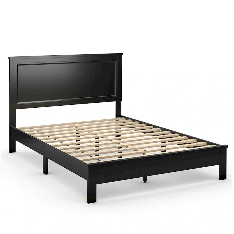 Black / Brown / Walnut Platform Bed Frame with High Headboard - Fits 2 People