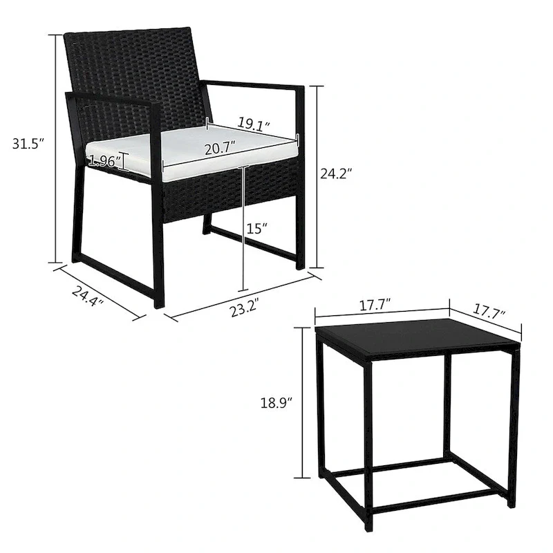 2Pcs Single Flat Chair and 1Pc Coffee Table Three-Piece Rattan Set