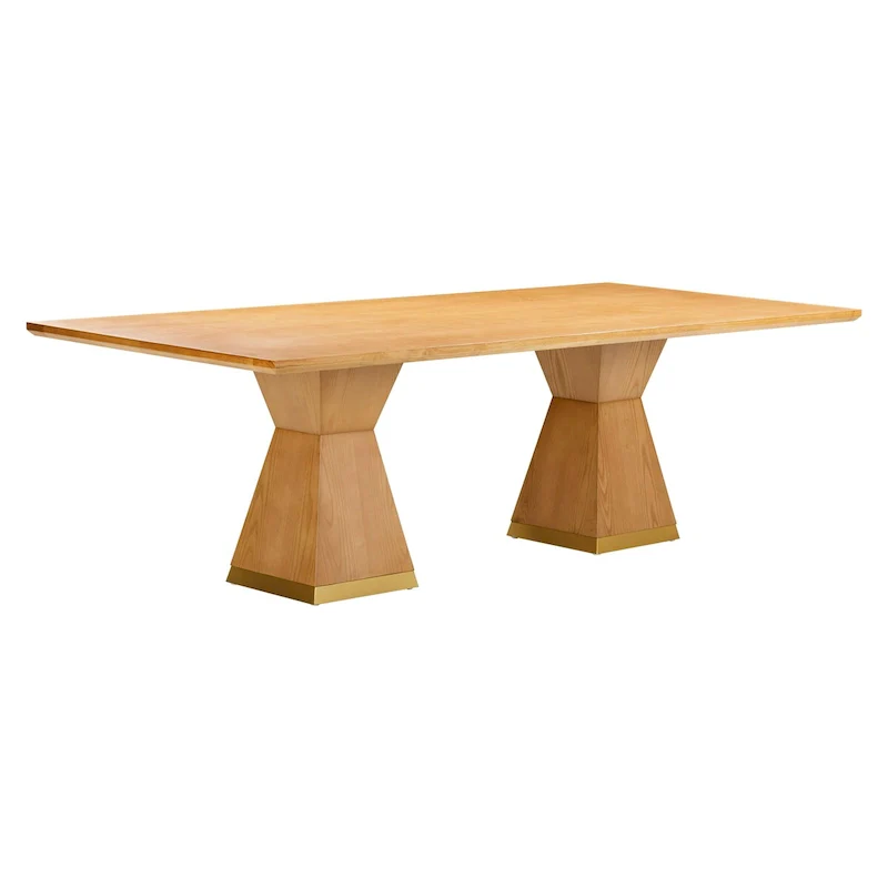 Natural Wood Rectangular Dining Table with Brass Base, Seats 8–10