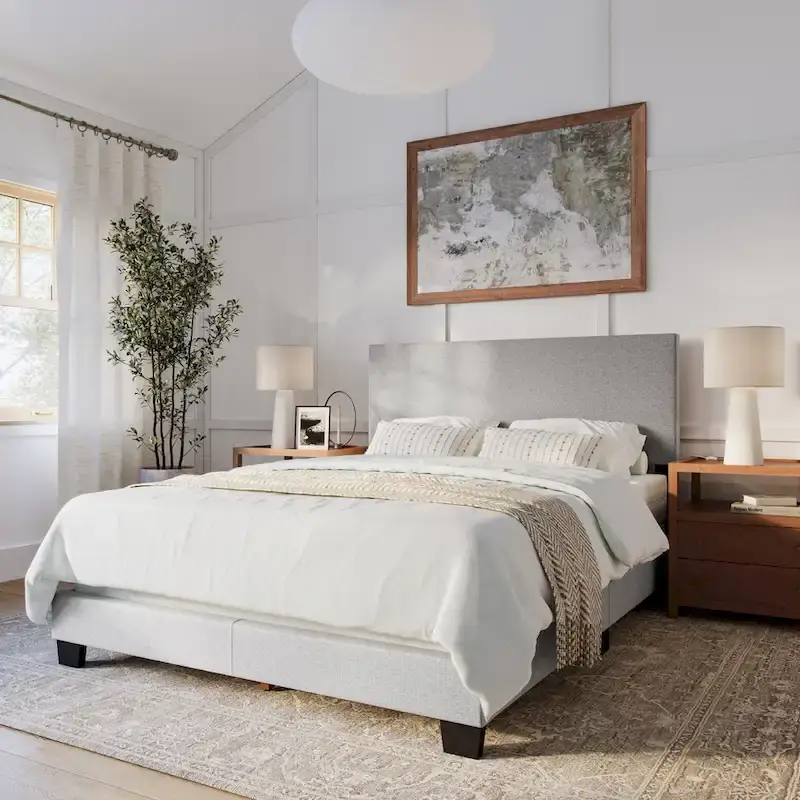 Nova Upholstered Modern Queen Bed, Box Spring Required