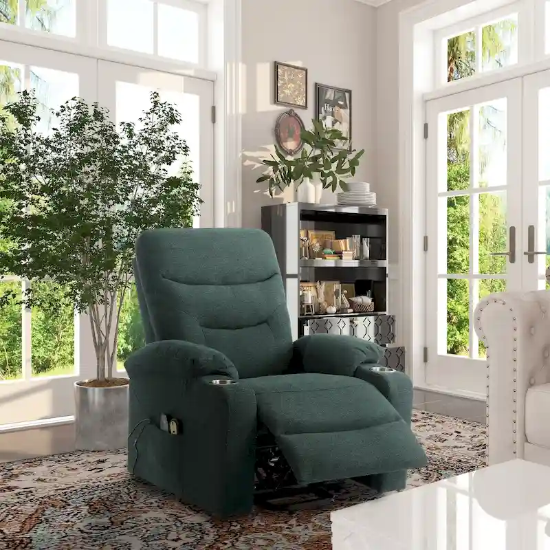 Soft Upholstered Electric Massage Recliner with Cup Holder