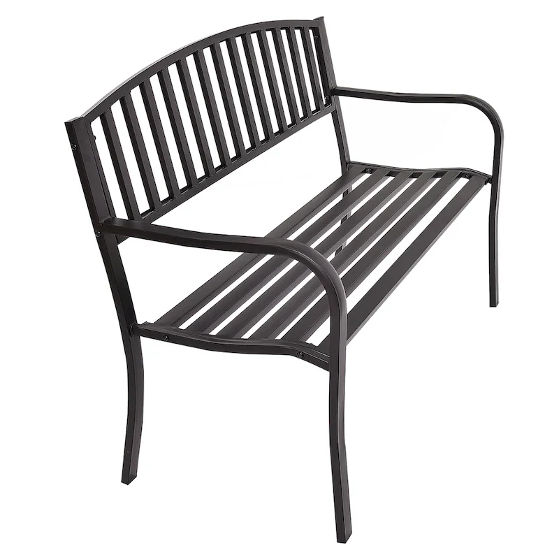 Patio Garden Bench Park Yard Loveseats with Cast Iron Frame