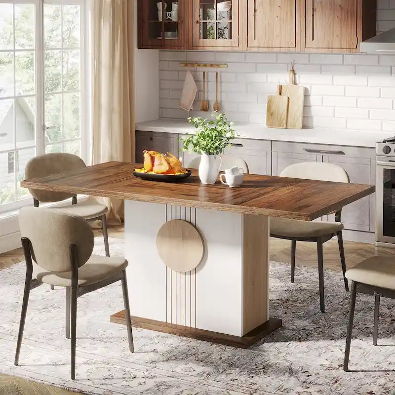 55 Dining Table with Rectangle Wood Top for Kitchen Dining Room
