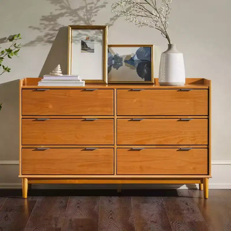 Mid-Century Modern Solid Wood 6-Drawer Double Dresser Caramel - Walker Edison