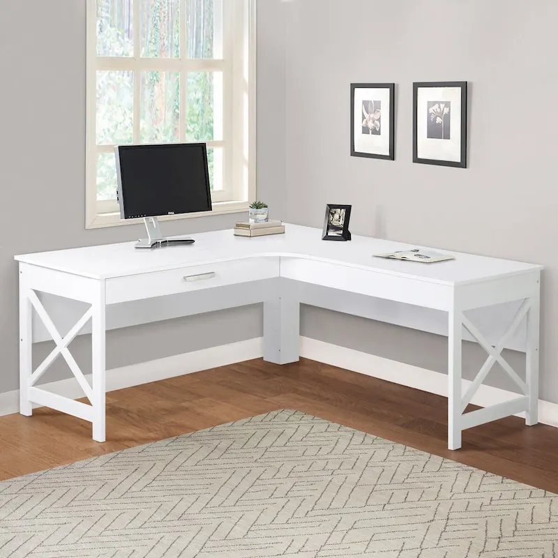 Modern Farmhouse L-Shaped Desk with Drawer