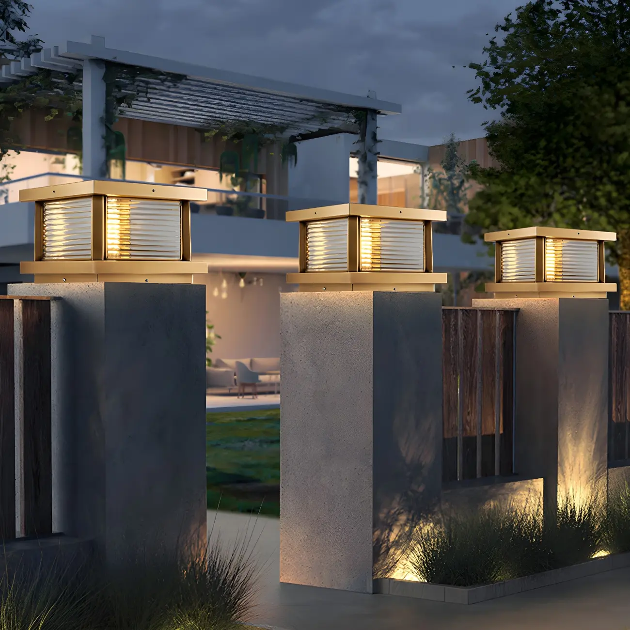 Modern Metal Glass Square Wired Post Cap Light