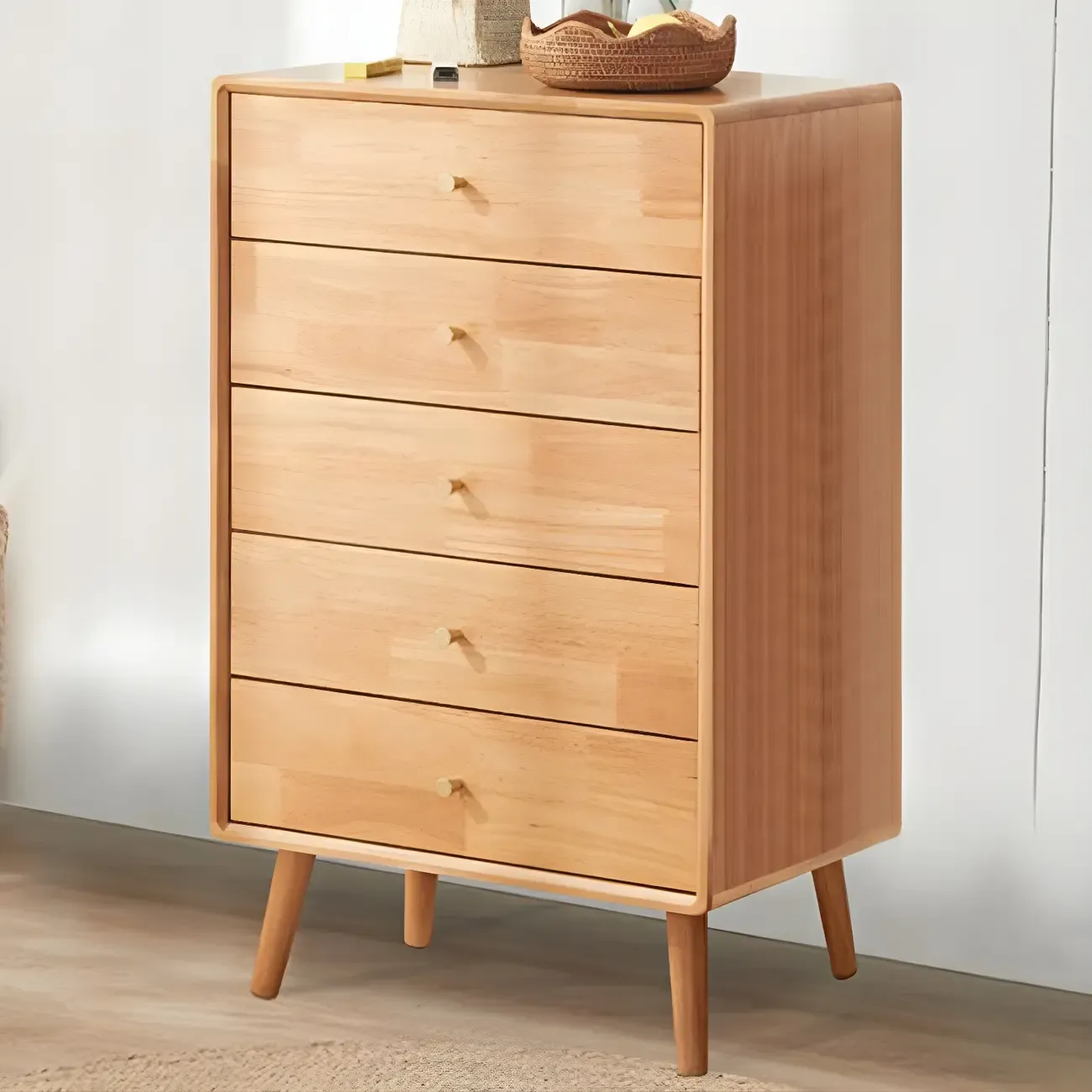 Compact Natural Wood Combo Dresser with Cabinet and Drawers
