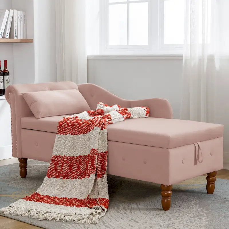 Pink Velvet Button Tufted Chaise Lounge - Single Seater