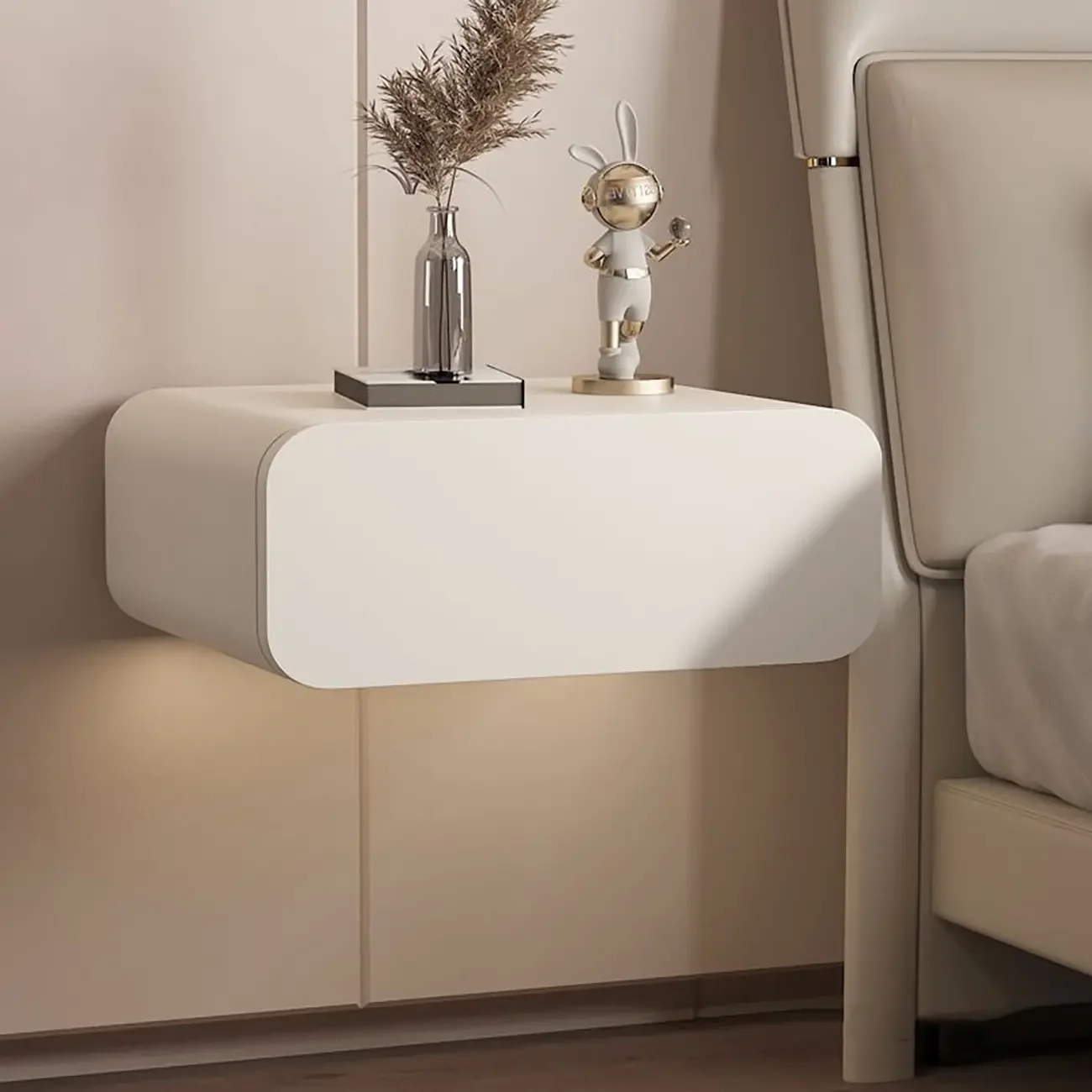 Modern Solid Wood Rock Slab Top Wall-Mounted Nightstand