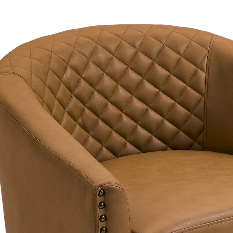 Modern Faux Leather Barrel Accent Chair with Wood Legs