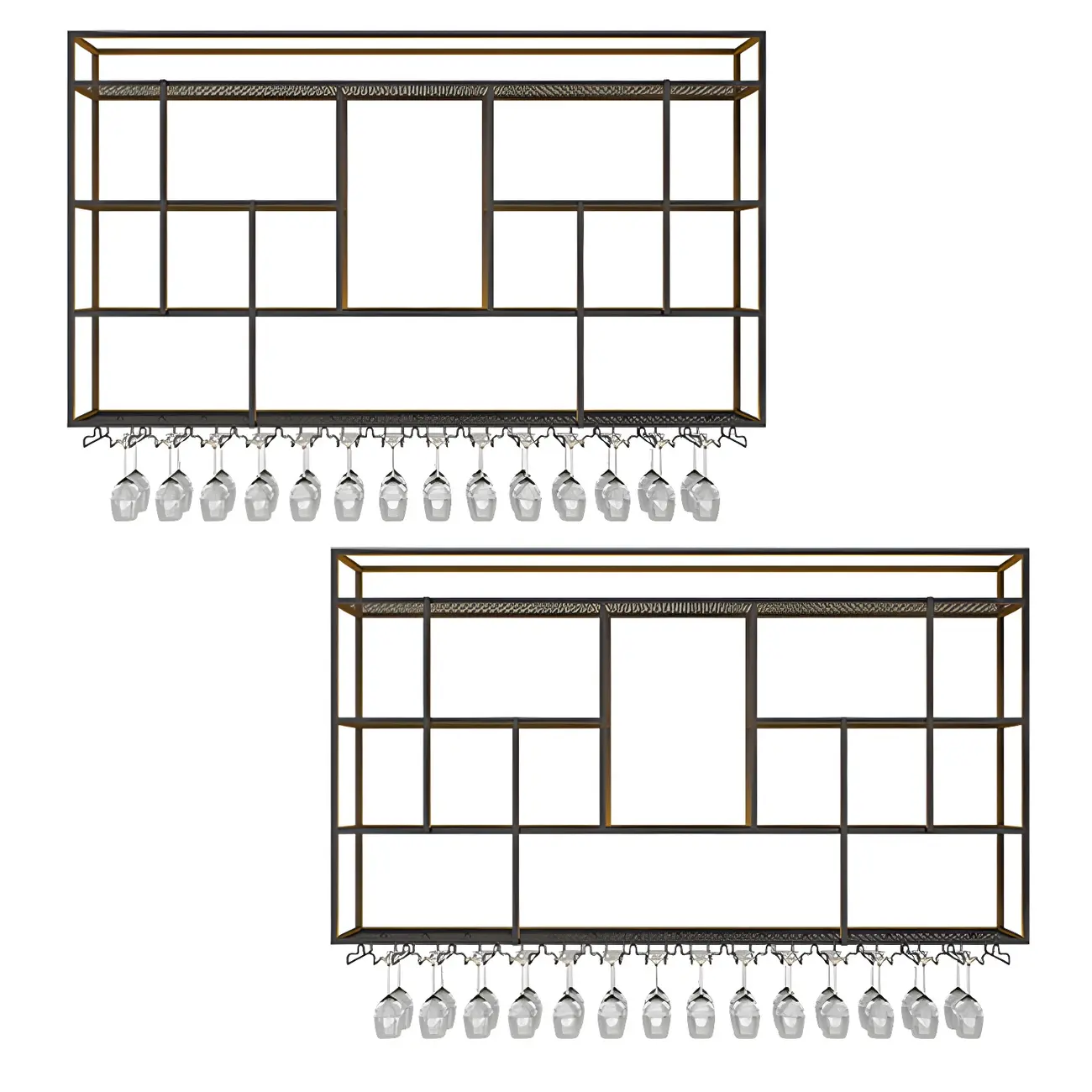 Rectangular Black Metal Wall-Mounted Wine Bottle Rack