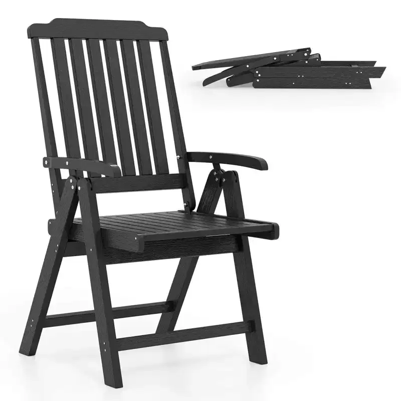 Costway Foldable Patio Chair with Armrest, Curved Back, Slatted Seat for Backyard Deck Brown/Gray/Black/White