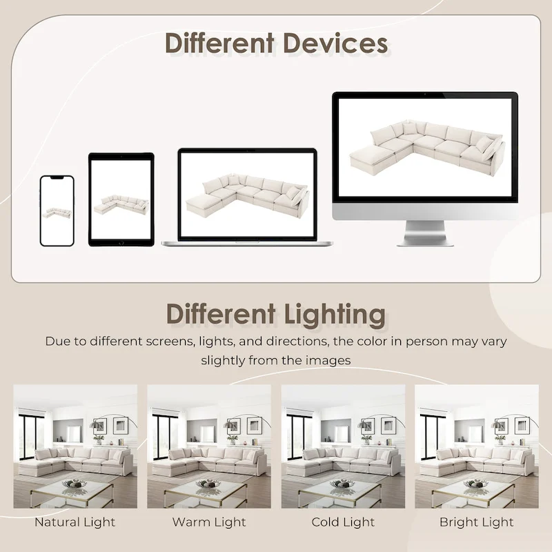 L Shaped Modular Sectional Chenille Sofa with Movable Ottoman