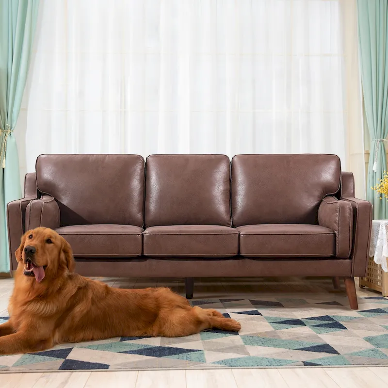 Brown Air Leather Mid-Century Sofa / Loveseat with Track Arms – Modern Style, Seats 2–3