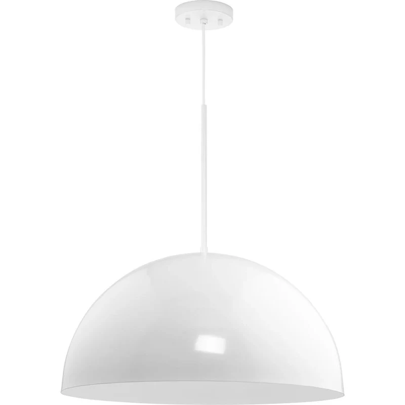 Perimeter Collection One-Light White Mid-Century Modern Pendant with metal Shade - 23.62 in x 23.62 in x 12.5 in