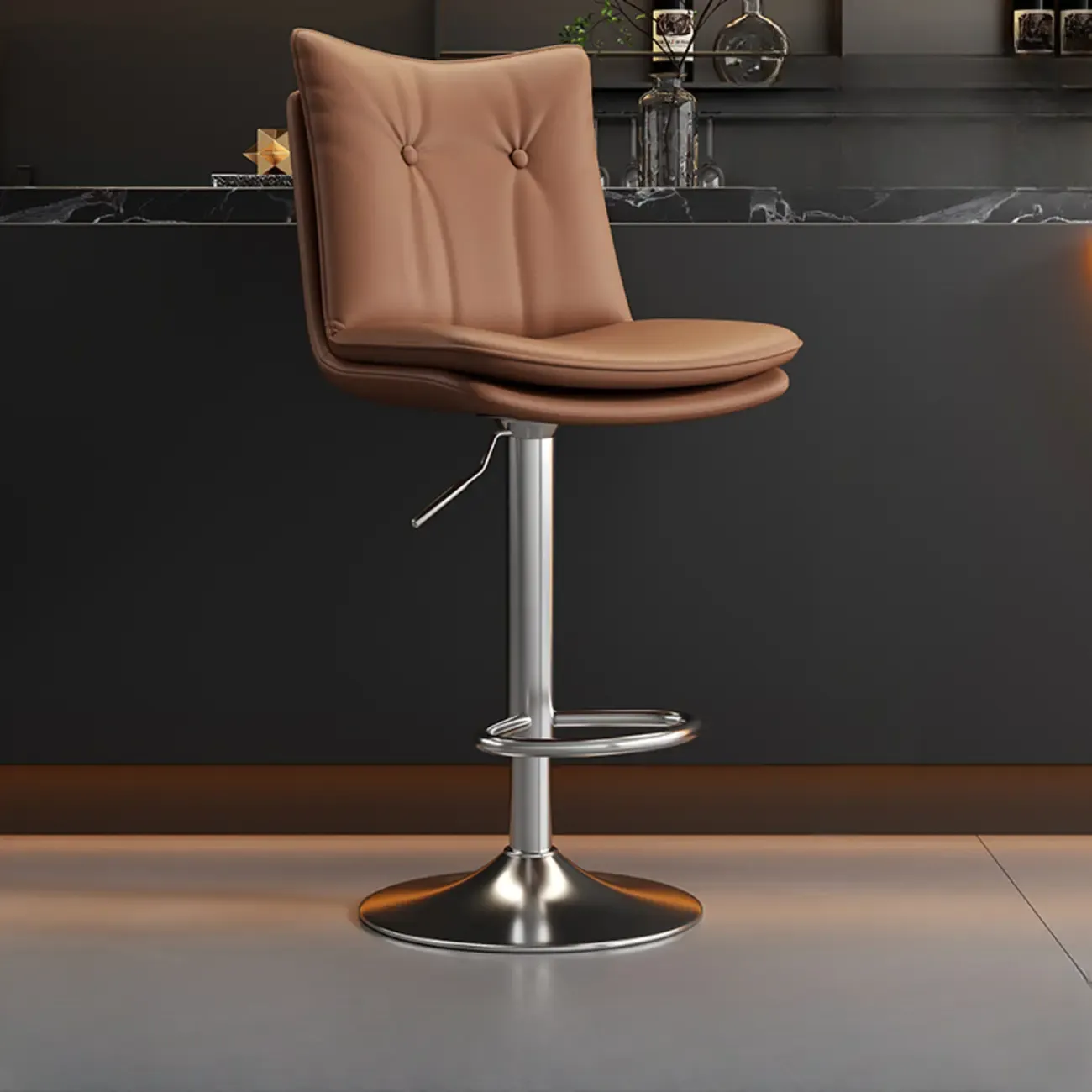Adjustable Leather Low Back Swivel Bar Stools with Footrest