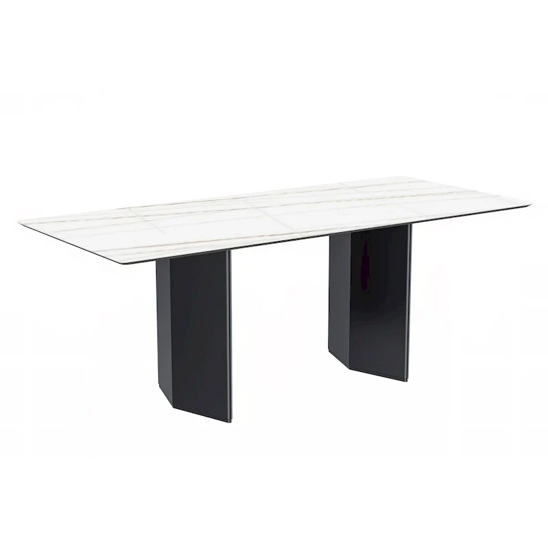 Rectangular Dining Table, Glass or Sintered Stone Top, Steel Base, Seats 4–6