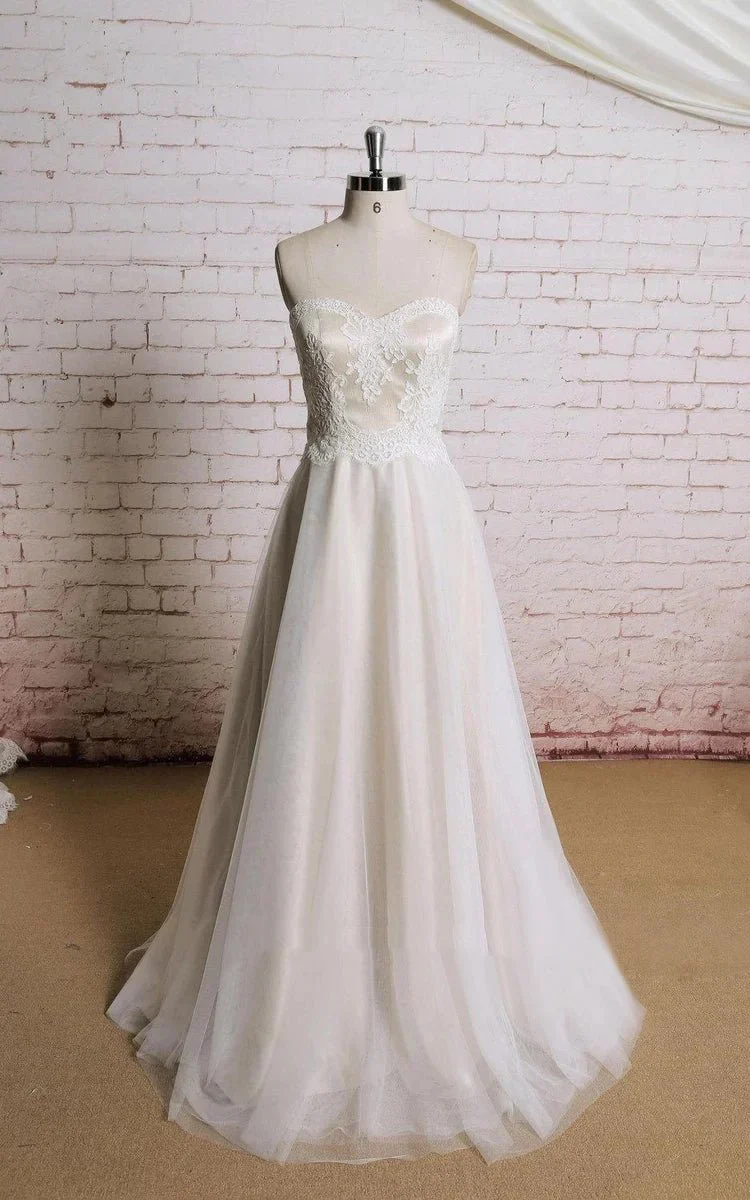 Sweetheart A-Line Tulle Lace Appliques Sleeveless Wedding Dress