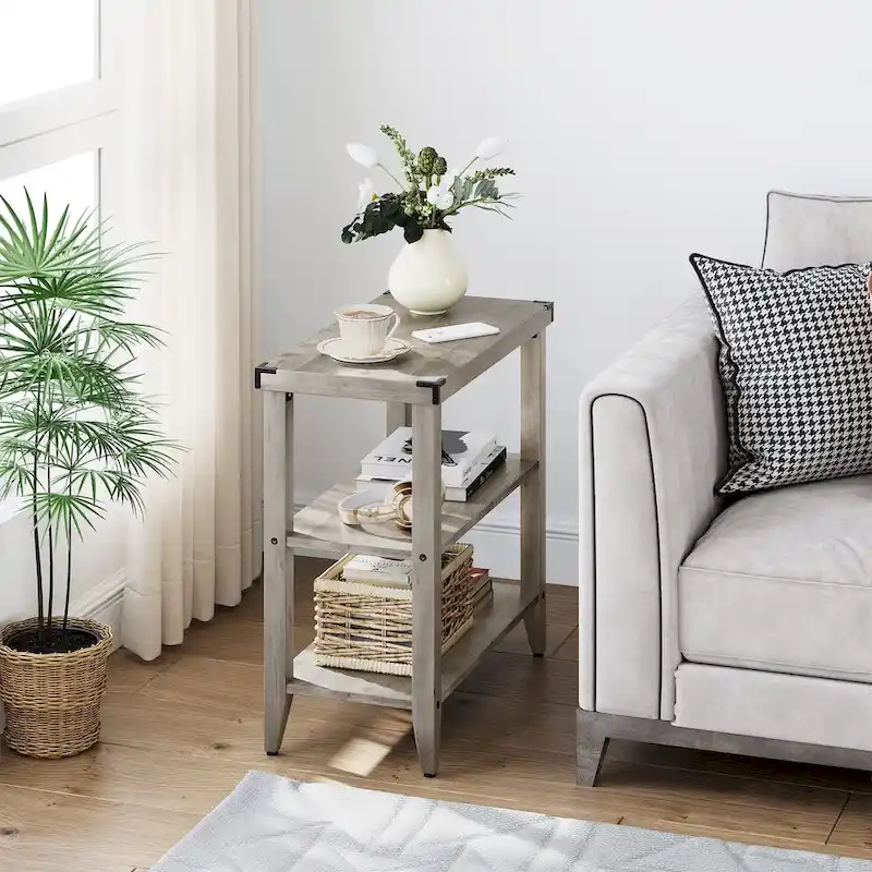 Farmhouse End Table, 3 Tier Rustic Side Table
