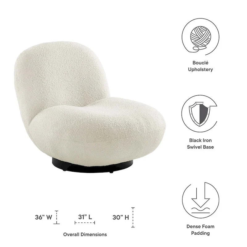 Beige Boucle Swivel Accent Chair with Black Base