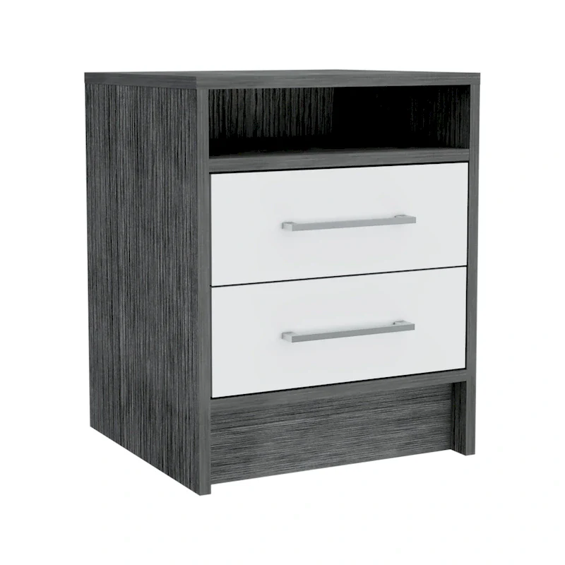TUHOME Eter 2-Drawer Nightstand End Table with Metal Handles and Open Shelf