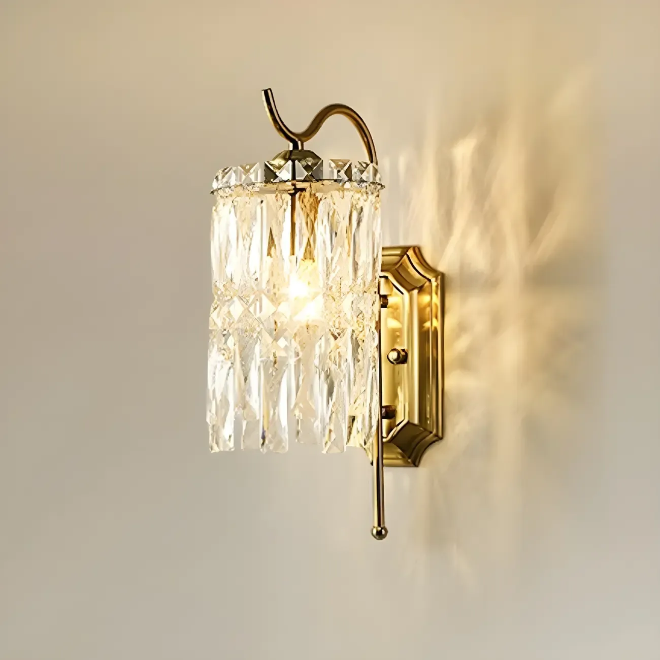 Luxury Golden Gooseneck Cylinder Crystal Wall Sconce