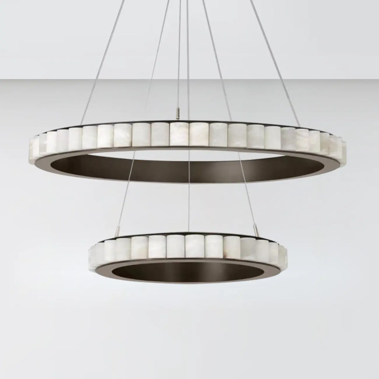 Circular 2-layer Modern Alabaster Steel Pendant Chandelier