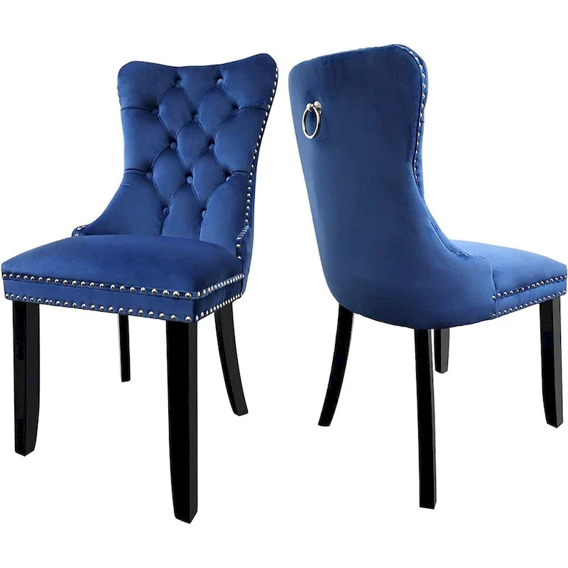 Velvet Dining Chairs Set of 2, Upholstered High-end Tufted Dining Room Chair with Nailhead Back Ring Pull Trim Solid Wood Legs