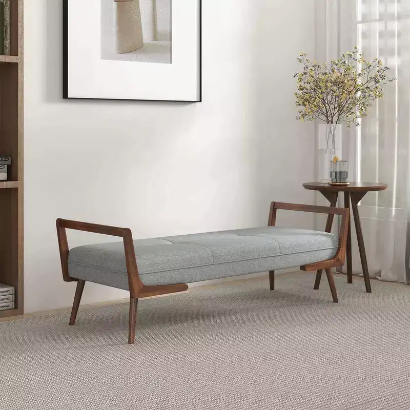 Christopher Knight Home Ford Mid-Century Modern Tufted 51.20 W Fabric Upholstered Solid Wood Bench