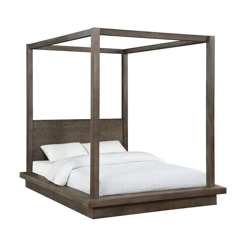 Dark Pine King Canopy Bed – Solid Wood, Sleeps 1-2