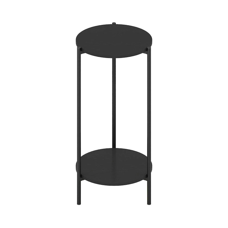 Furinno Besi 2-Tier Modern Tall Round Side End Table with Sturdy Metal Legs, Americano