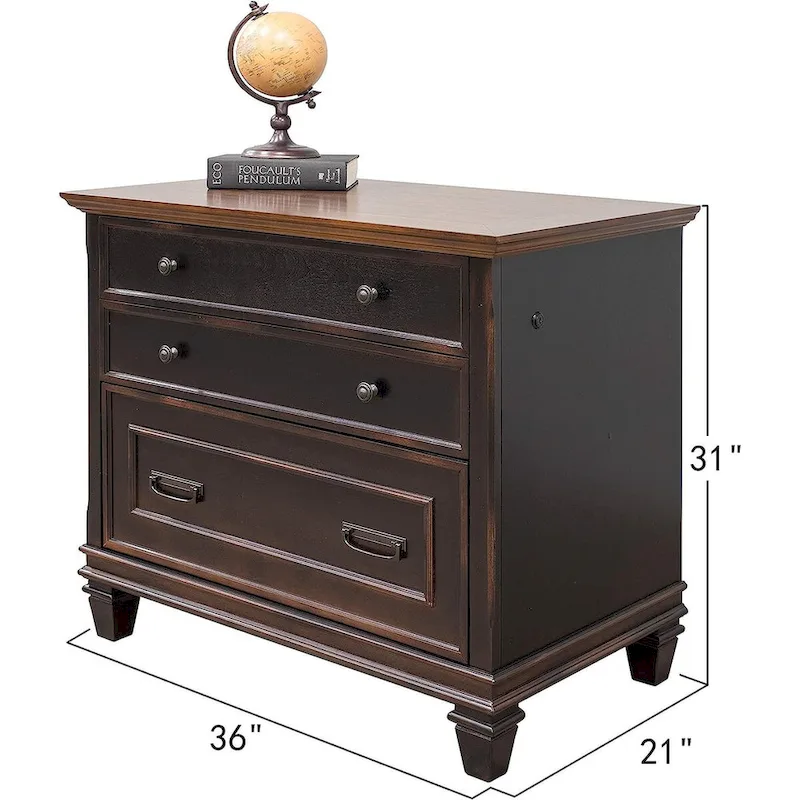 Black Wood Lateral File Cabinet with Locking Drawer