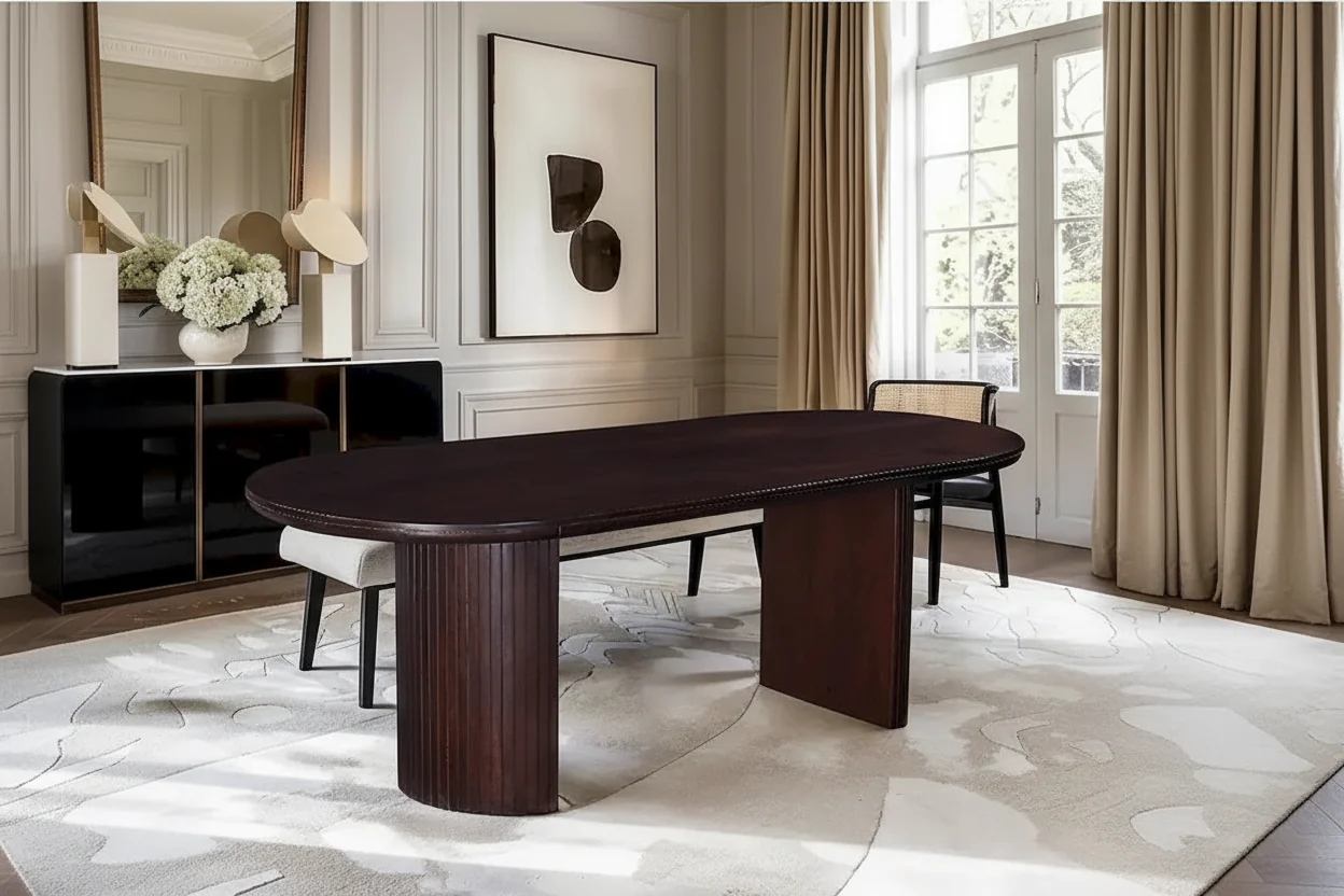94 in. Brown Oval Double Pedestal Dining Table
