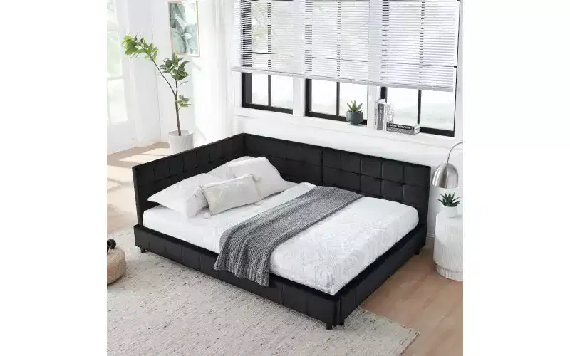 TUYOHW Mid-Century Velvet Full Daybed, Upholstered Sofa Bed Frame with Eucalyptus Wood Platform Bed Structure, Tufted Bed with Headboards