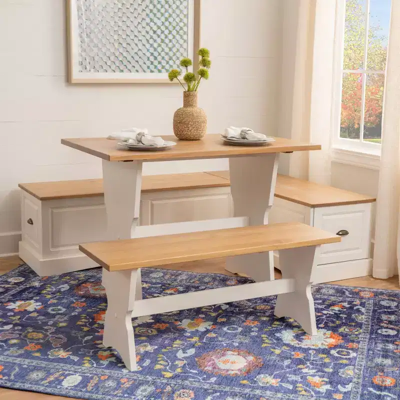 Linon Colby Backless Nook Dining Set White Honey