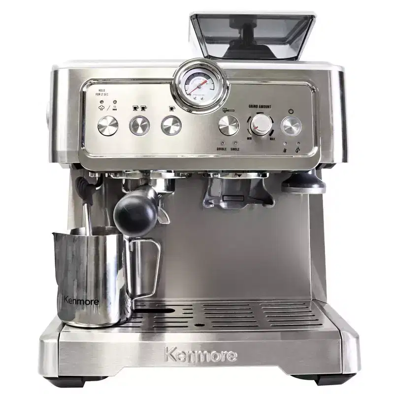 Kenmore Espresso Machine With Grinder #38; Milk Frother Stainless Steel: Electric Coffee Maker, Dishwasher-Safe Parts, 2.5L Capacity