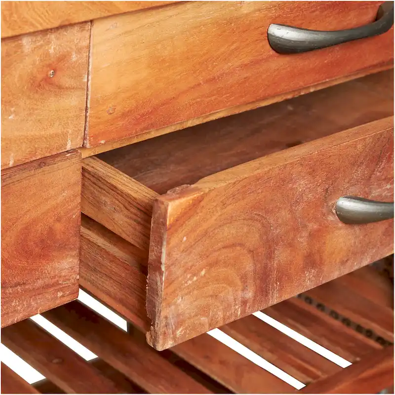 4-Drawer Rolling Kitchen Cart with Marble Top, Brown